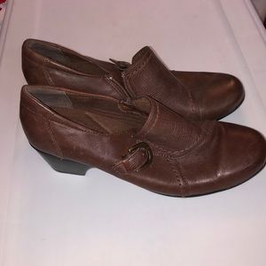 Clarks Brown Leather Heel Booties, Size 9.5
